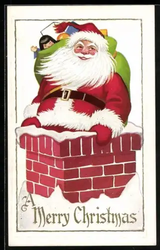 AK Weihnachtsmann klettert mit seinen Geschenken in den Schornstein, A Merry Christmas