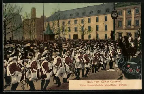 AK Köln, Kölner Funken-Infanterie, Stippeföttche vorführend