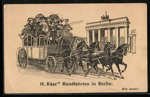 Künstler-AK Berlin, Werbung für Rundfahrten von H. Käse