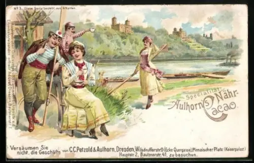 Lithographie Krankenschwester trinkt Aulhorn`s Nähr-Kakao