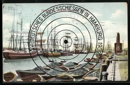 AK Hamburg, 16. deutsche Bundesschiessen 1909, Schiffe im Hafen