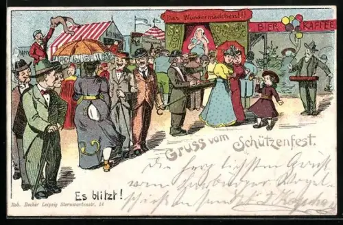 Lithographie Schützenfest, Wundermädchen, Bier - Kaffee