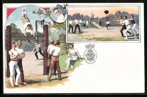 Lithographie Hamburg, IX. Deutsches Turnfest 1898, Turner am Reck