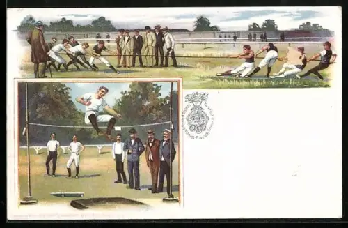 Künstler-AK Hamburg, IX. Deutsches Turnfest 1898, Hochsprung, Tauziehen