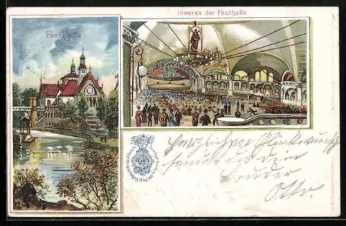 Lithographie Hamburg, IX. Deutsches Turnfest 1898, Inneres der Festhalle