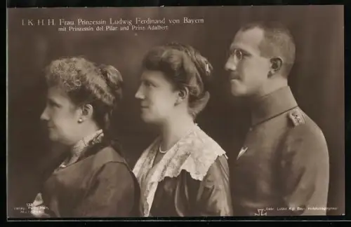 AK Frau Prinzessin Ludwig Ferdinand von Bayern mit Prinzessin del Pilar und Prinz Adalbert