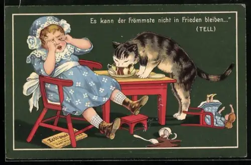 Künstler-AK Tell-Chocolade, Es kann der Frömmste nicht in Frieden bleiben...