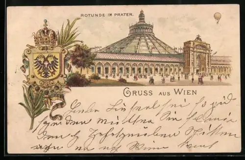 Lithographie Wien, Rotunde im Wiener Prater mit Wiener Stadtwappen