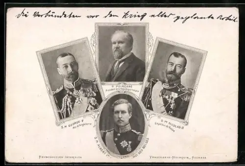 AK Zar Nicolas II von Russland, Albert von Belgien, George V. von England, R. Poincare Président de la France