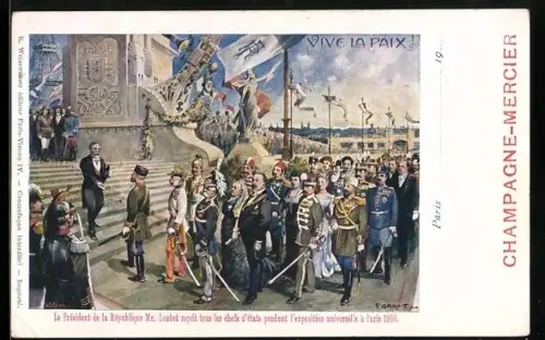 Künstler-AK F. Gareis: Paris, Exposition Universelle, 1900, Loubet und Zar Nikolaus II.
