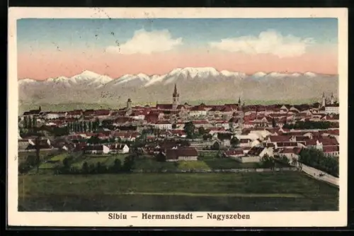 AK Hermannstadt, Gesamtansicht vor Gipfelpanorama