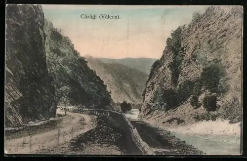 AK Carligi /Valcea, Weg und Flusslauf in der Schlucht