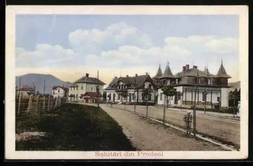 AK Predeal, Strassenpartie im Ort mit Wohnhäusern