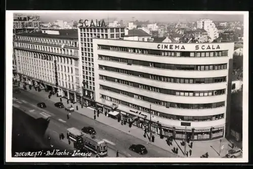 AK Bucuresti, Bd. Tacha-Ionescu, Cinema Scala, Strassenbahn