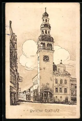 Künstler-AK Bytom, Ratusz