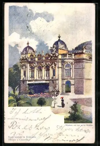 Künstler-AK Krakau-Krakow, Teatr miejski, Urba teatro