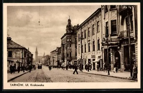AK Tarnow, Ul. Krakowska mit Strassenbahn