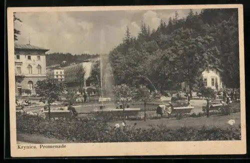 AK Krynica, Promenade mit Fontäne