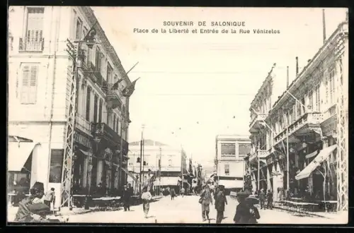 AK Salonique, Place de la Liberté et Entrée de la Rue Vénizelos
