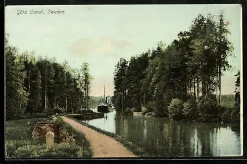 AK Göta Canal, Schiff bei der Einfahrt in den Kanal