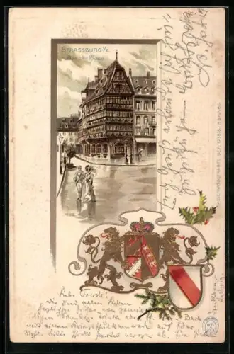 Präge-AK Strassburg i. E., Das Alte Haus mit Wappen im Passepartout