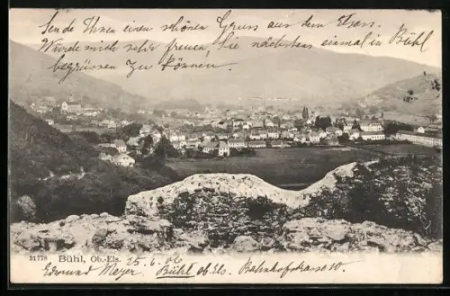 AK Bühl /Ob.-Els., Vue panoramique du village avec collines environnantes