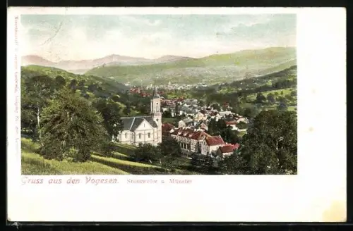 AK Stossweier bei Münster, Vue panoramique sur le village et les collines des Vosges