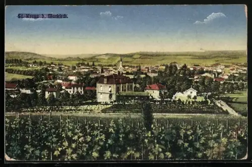 AK St. Kreuz b. Markirch, Vue sur le village entouré de vignes et de collines verdoyantes