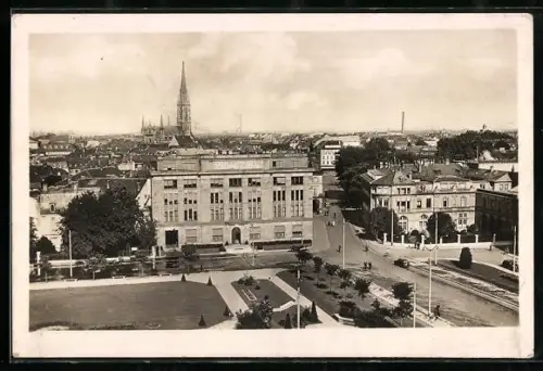 AK Mulhouse, Entrée de la ville avec vue sur la cathédrale et bâtiments environnants