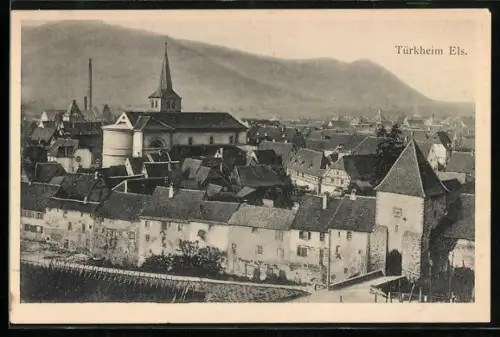 AK Türkheim /Els., Vue sur la ville et ses fortifications avec montagnes en arrière-plan