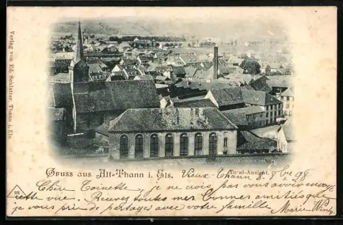 AK Thann /Els., Vue générale de la ville avec église et toits