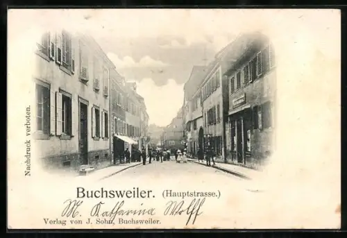 AK Buchsweiler, Hauptstrasse mit Passanten