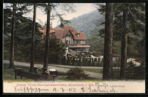AK Murbach i. Els., Hôtel Wolf près du pont Barnabas entouré de forêt et de montagnes