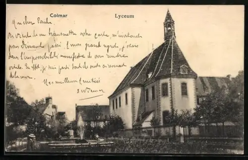 AK Colmar, Vue du Lyceum dans un cadre pittoresque