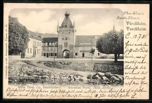 AK Turckheim /Haute Alsace, Ancienne Porte, XIII siècle, et bâtiments adjacents