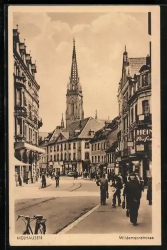 AK Mülhausen, Wildemannstrasse mit Blick zur Kirche