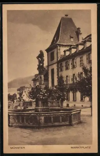 AK Münster, Place du Marché avec fontaine et bâtiments historiques