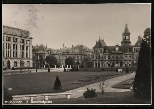AK Mülhausen i. E., Partie am Bahnhofplatz