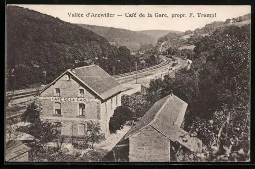 AK Vallée d`Arzwiller, Café de la Gare, propr. F. Trompf