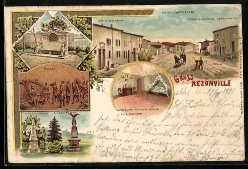 Lithographie Rezonville, Nachtquartiere des König Wilhelm & Fürst Bismarck