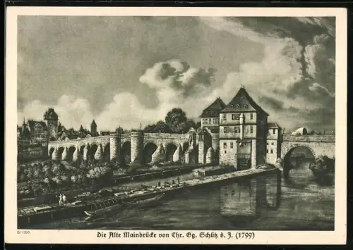 Künstler-AK Frankfurt a. M., Alte Mainbrücke, Ansicht von 1799