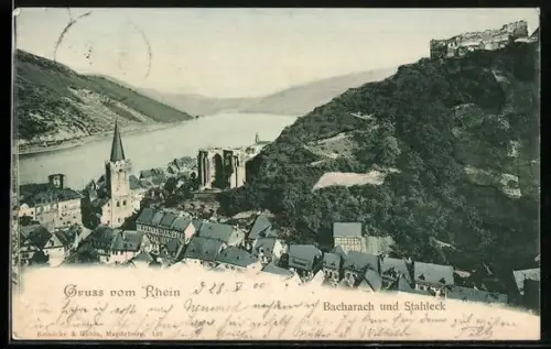 AK Bacharach, Rheinblick, Stahleck, Kirche