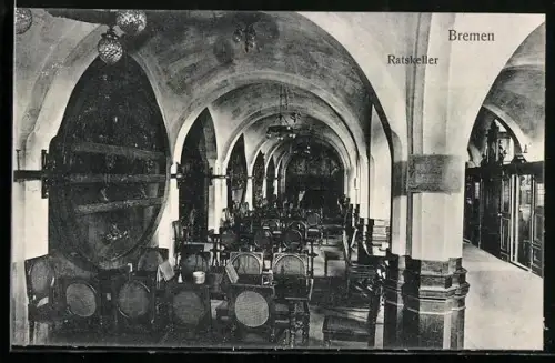 AK Bremen, Gasthaus Ratskeller, Innenansicht