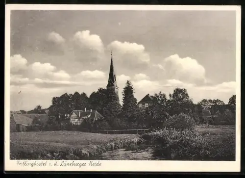 AK Fallingbostel /Lüneburger Heide, Ortsansicht mit Kirche