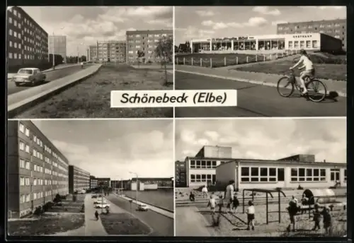 AK Schönebeck /Elbe, Otto-Grotewohl-Strasse, Kaufhalle Süd, Johannes-R.-Becher-Strasse, Kinderkrippe