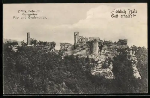 AK Dahn /Pfälz. Schweiz, Burgruine Alt- und Grafendahn