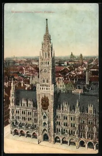 AK München, Totalansicht mit Neuem Rathaus