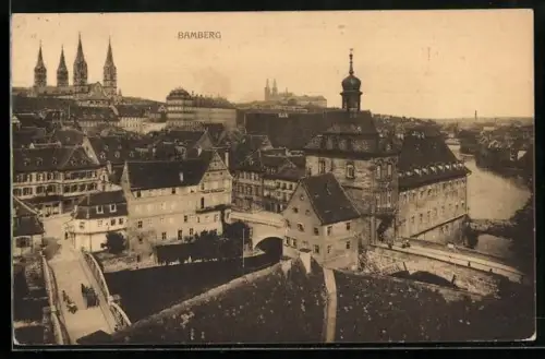 AK Bamberg, Altstadt mit Altem Rathaus und Dom