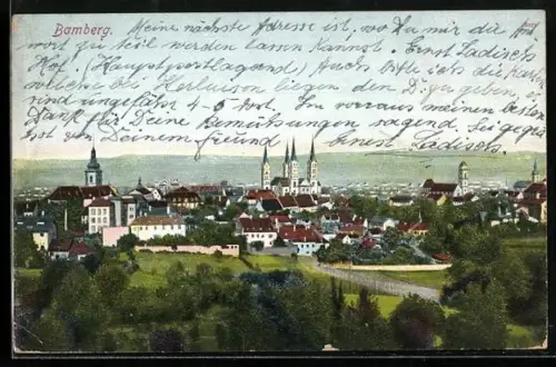 AK Bamberg, Stadtansicht mit Dom und Kirchen