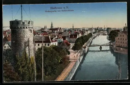 AK Heilbronn a. N., Neckarpartie mit Bollwerkturm